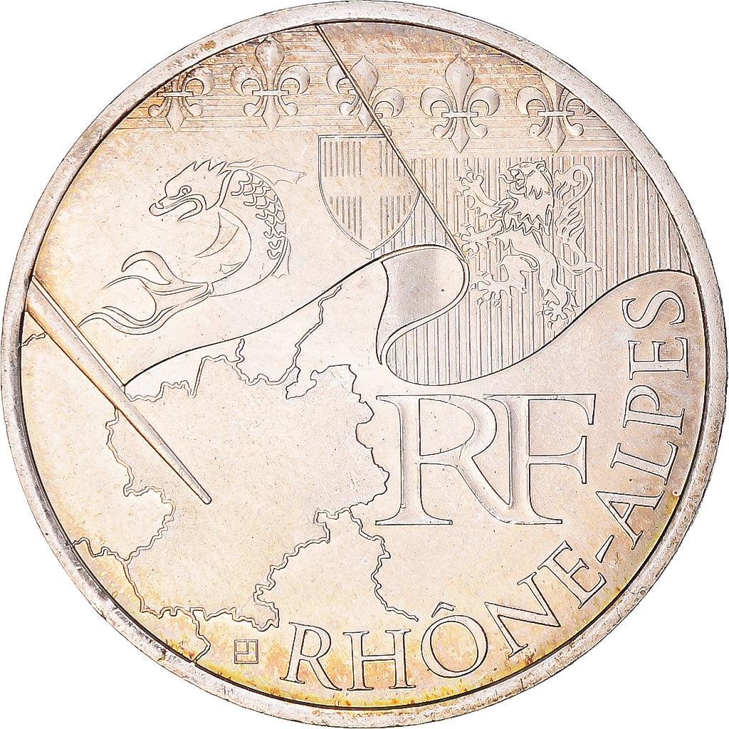 France, 10 Euro, Rhône Alpes, 2010, MS(60-62), Silver