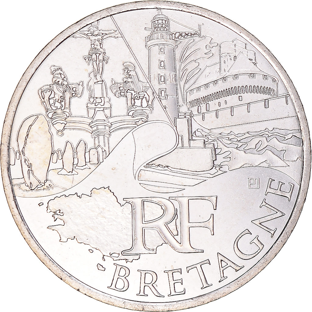 Francja, 10 Euro, Bretagne, Euros des régions, 2011, Bretagne, MS(63), Srebro