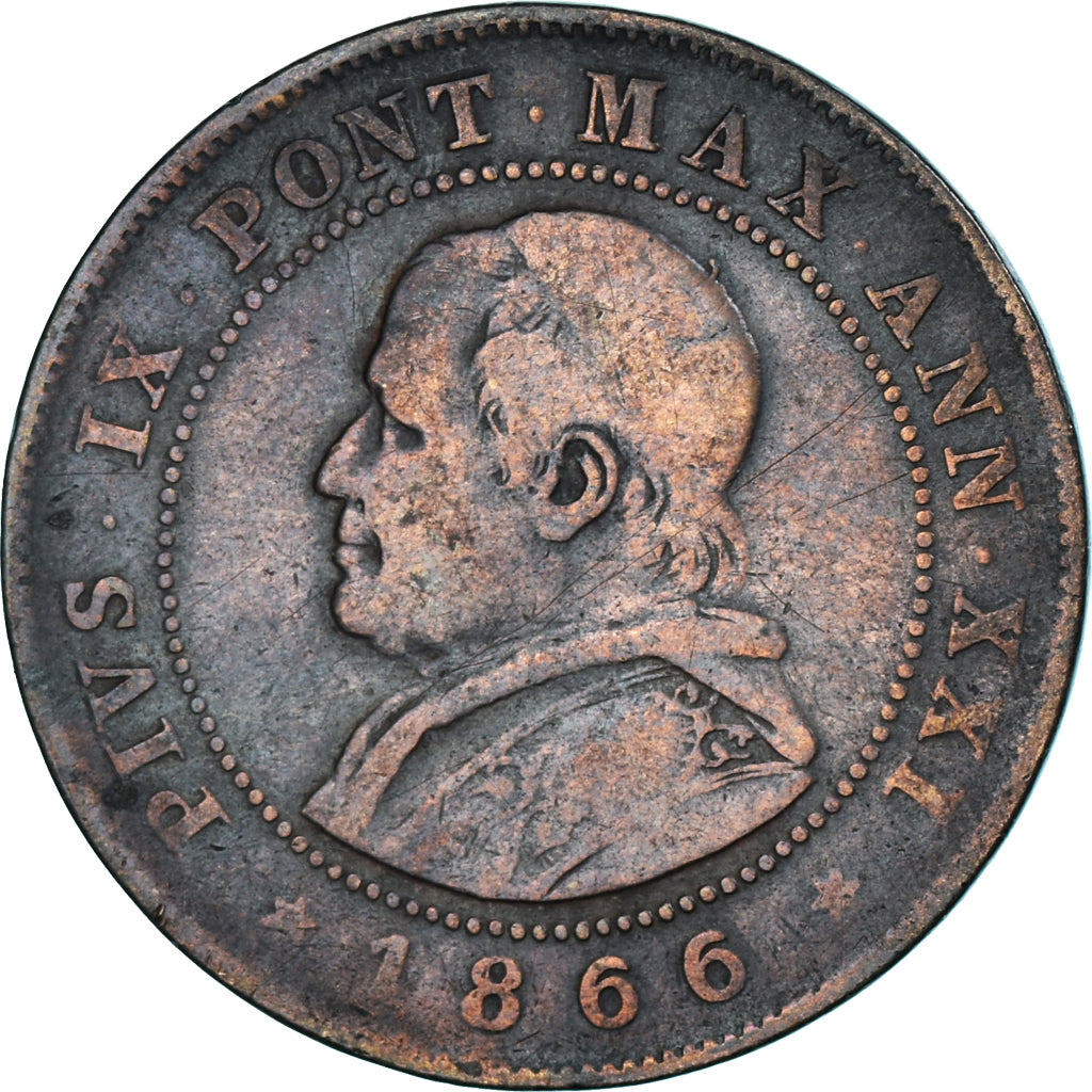 Moneta, DEPARTAMENTY WŁOSKIE, PAPAL STATES, Pius IX, 2 Soldi, 10 Centesimi