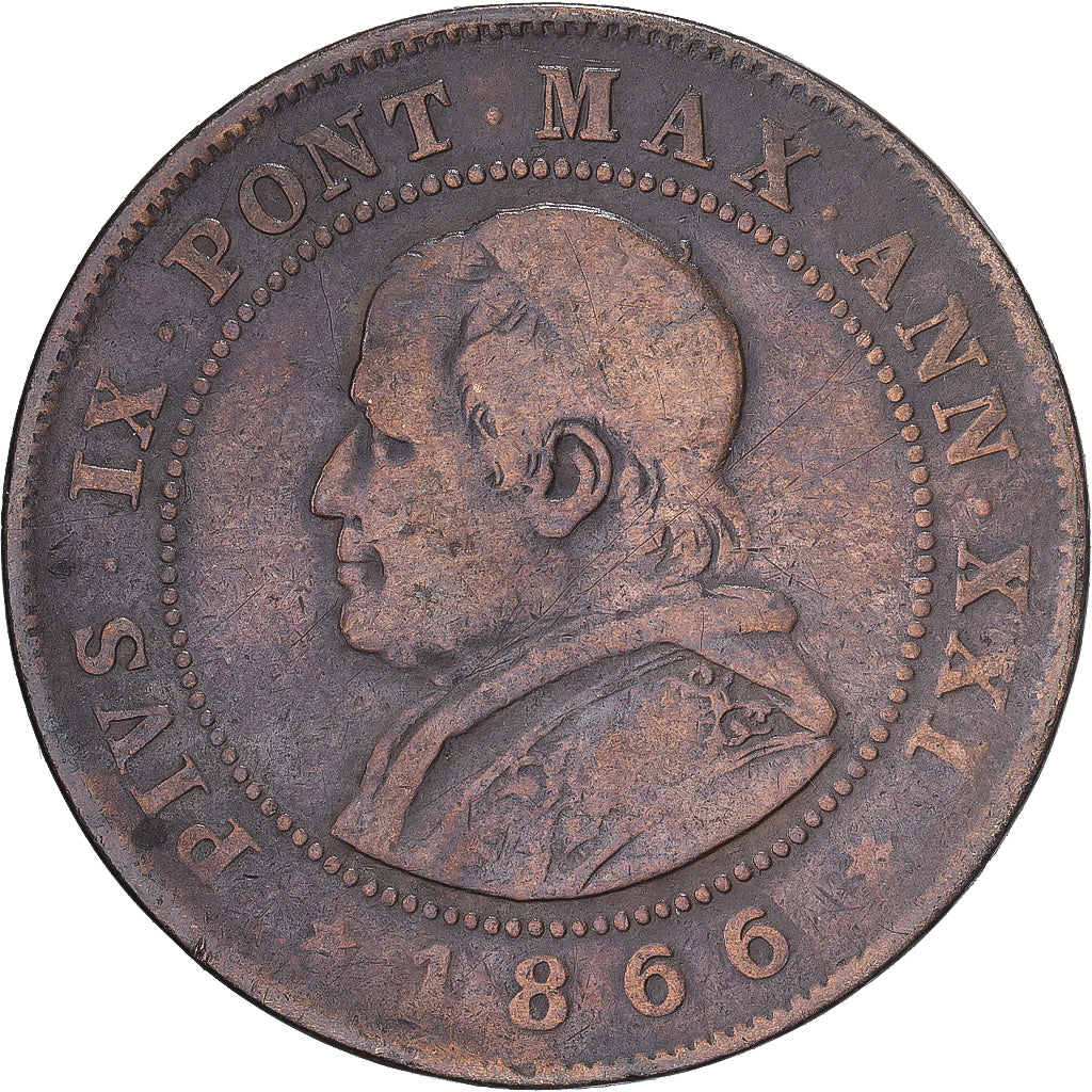 Munten, Italiaanse staten, PAPAL STATES, Pius IX, 2 Soldi, 10 Centesimi, 1866