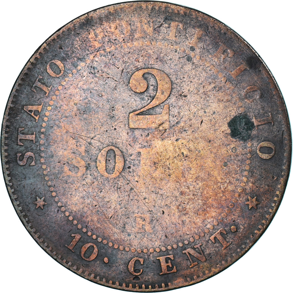 Moneta, DEPARTAMENTY WŁOSKIE, PAPAL STATES, Pius IX, 2 Soldi, 10 Centesimi