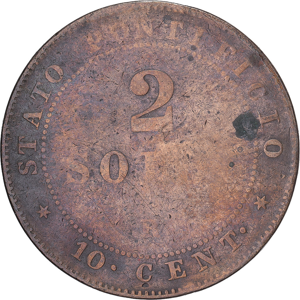Munten, Italiaanse staten, PAPAL STATES, Pius IX, 2 Soldi, 10 Centesimi, 1866
