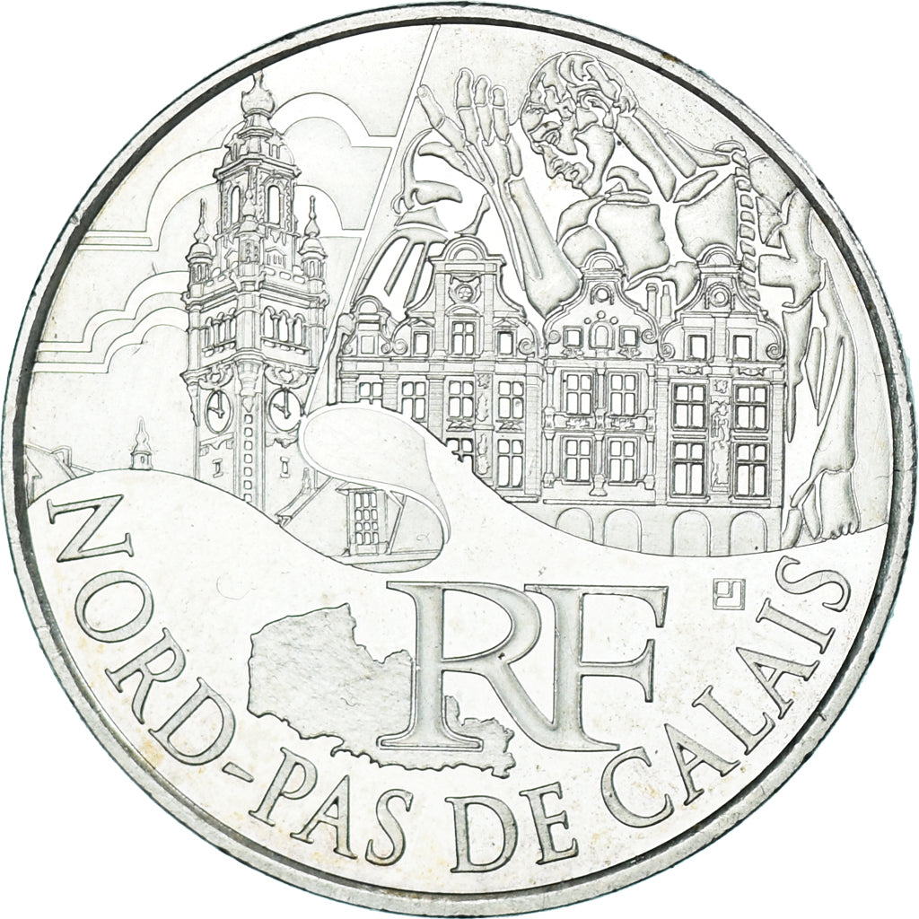 France, 10 Euro, Nord-Pas de Calais, 2011, Paris, MS(63), Silver, KM:1880