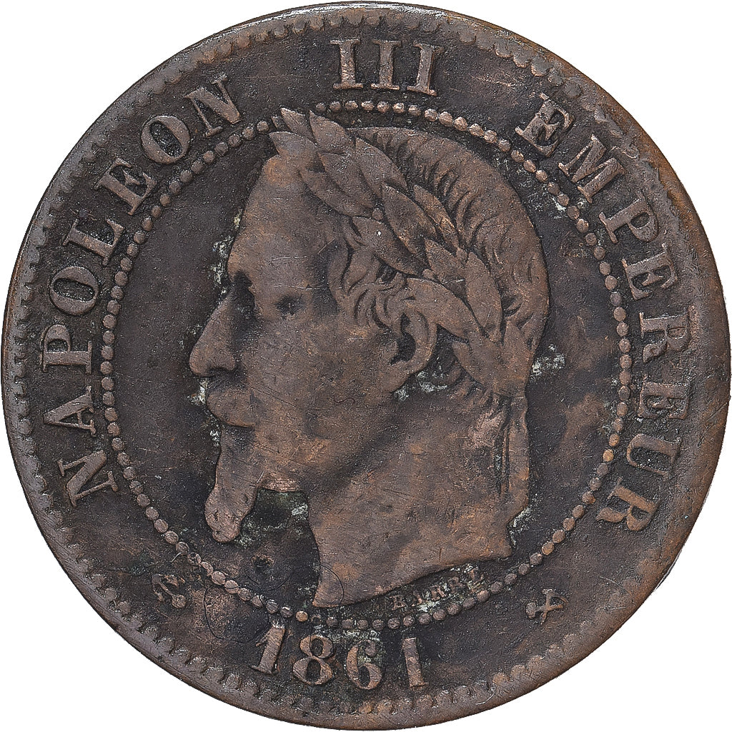 Moneda, Francia, Napoleon III, Napoléon III, 2 Centimes, 1861, Bordeaux, BC+