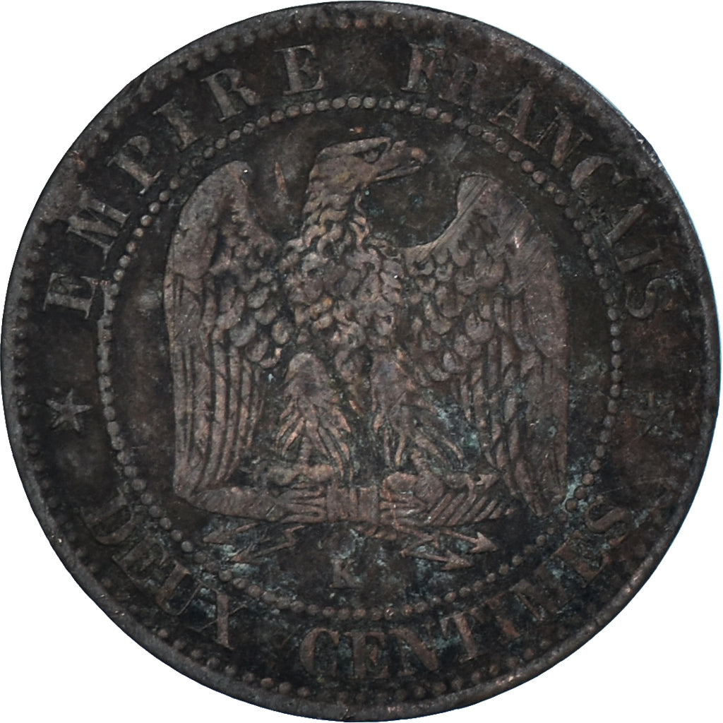 Moneda, Francia, Napoleon III, Napoléon III, 2 Centimes, 1861, Bordeaux, BC+
