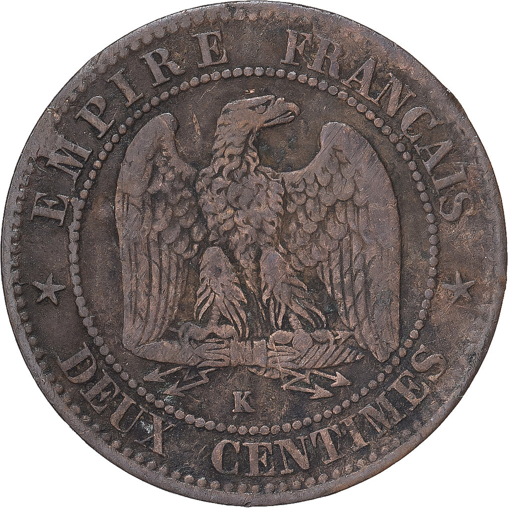 Moneda, Francia, Napoleon III, Napoléon III, 2 Centimes, 1861, Bordeaux, BC+