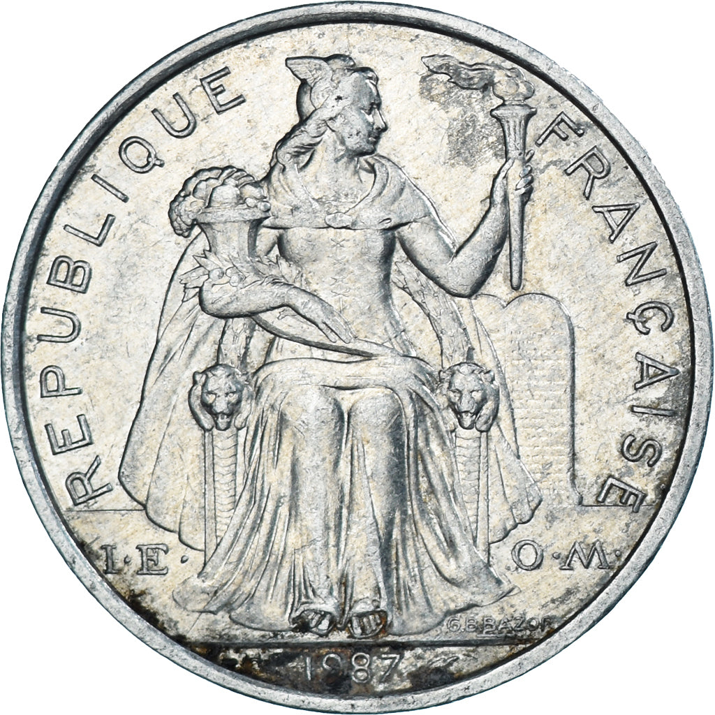 Coin, French Polynesia, 5 Francs, 1987, Paris, EF(40-45), Aluminum, KM:12
