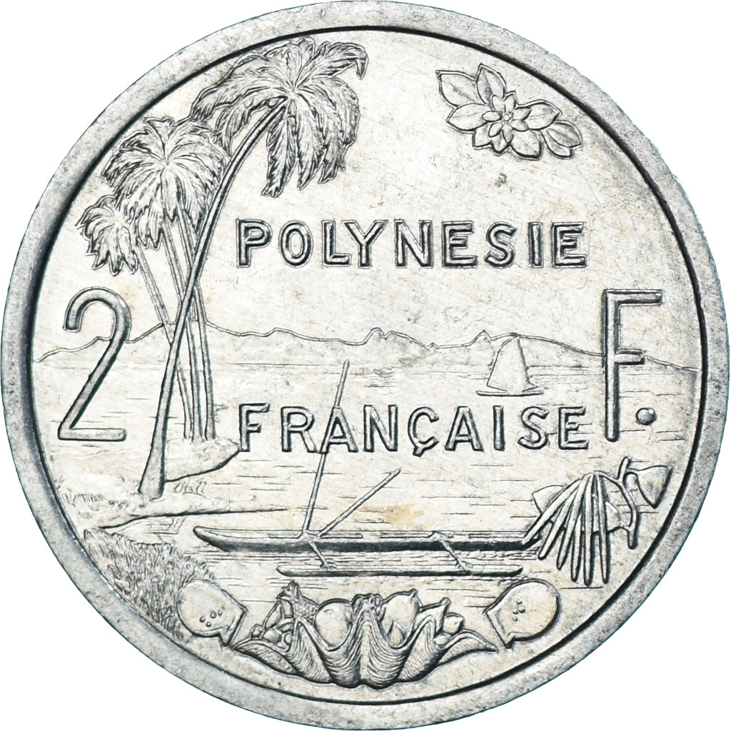 Moneda, Polinesia francesa, 2 Francs, 1987, Paris, MBC+, Aluminio, KM:10