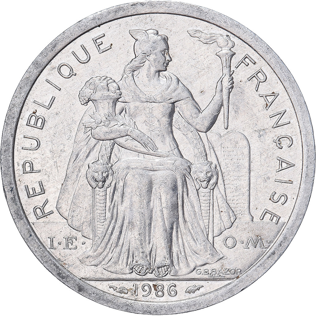 Moneta, Polinesia francese, 2 Francs, 1986, Paris, BB+, Alluminio, KM:10