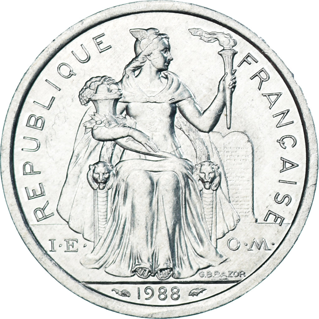 Coin, French Polynesia, 2 Francs, 1988, Paris, EF(40-45), Aluminum, KM:10
