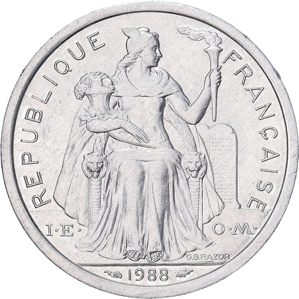 Coin, French Polynesia, 2 Francs, 1988, Paris, EF(40-45), Aluminum, KM:10