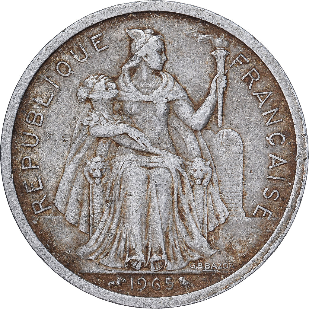 Moneta, Polinezja Francuska, 2 Francs, 1965, Paris, VF(20-25), Aluminium, KM:3