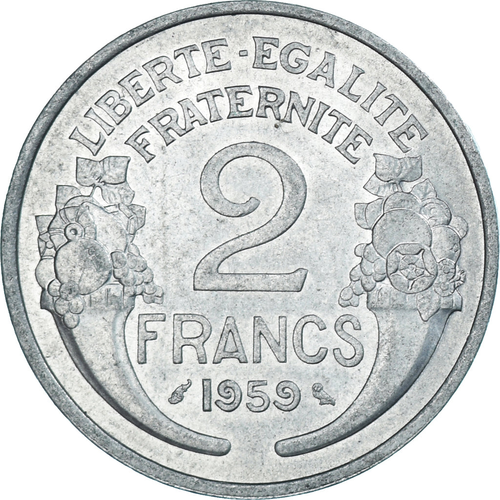 Coin, France, Morlon, 2 Francs, 1959, Paris, MS(60-62), Aluminum, KM:886a.1
