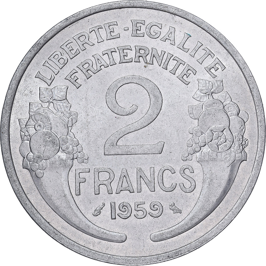 Coin, France, Morlon, 2 Francs, 1959, Paris, MS(60-62), Aluminum, KM:886a.1