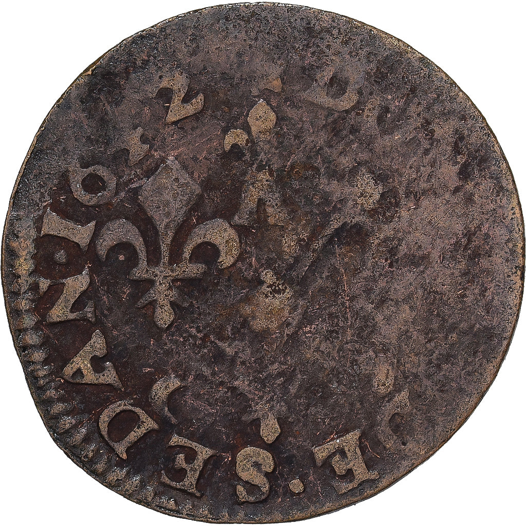 Moneda, Francia, Double Tournois, 1642, Sedan, BC, Cobre, CGKL:580