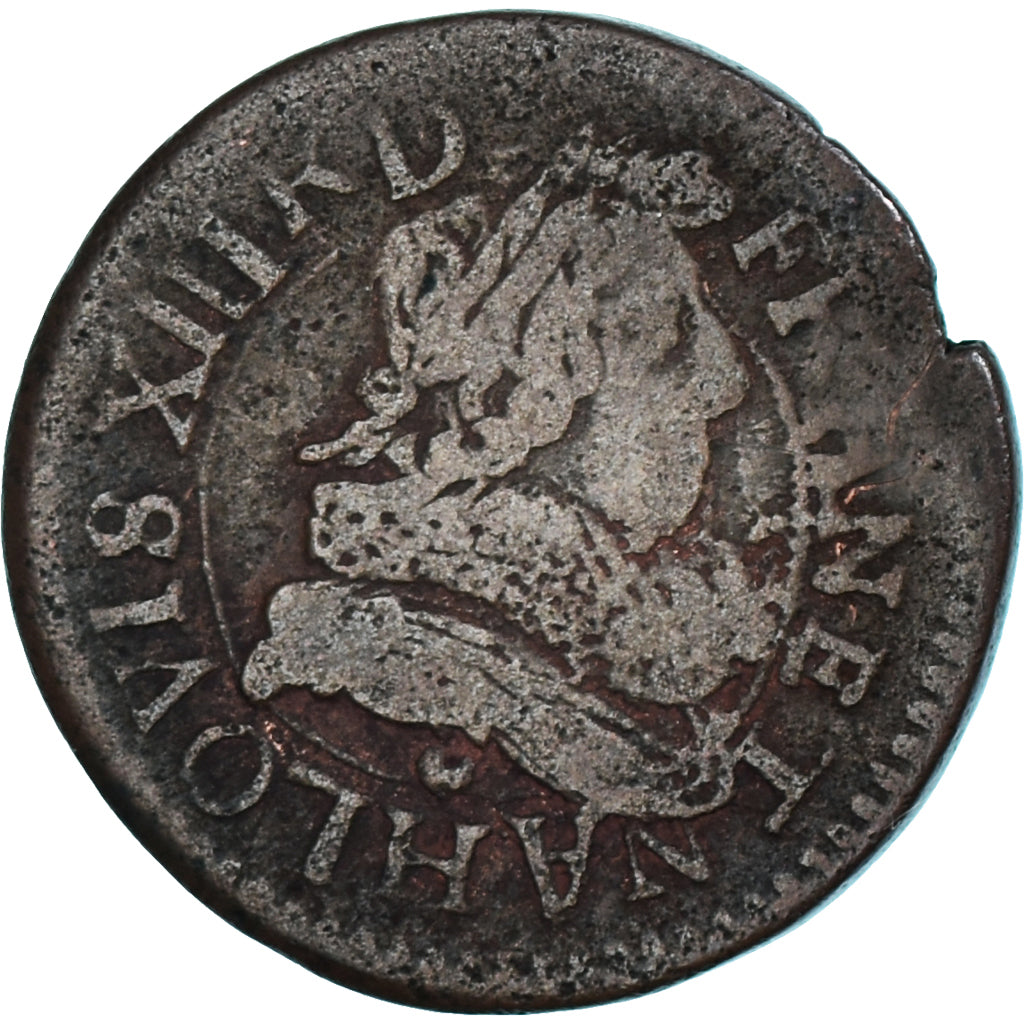 Munten, Frankrijk, Louis XIII, Double tournois, buste juvénile au col fraisé