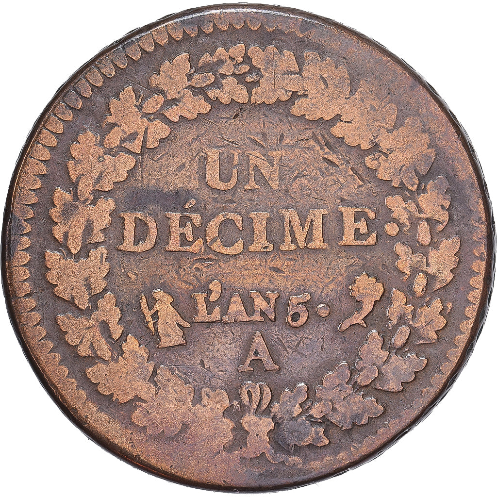 Moeda, França, Dupré, Decime, AN 5, Paris, VF(20-25), Bronze, KM:644.1