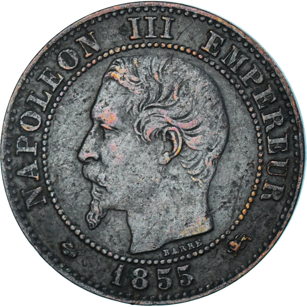 Moneda, Francia, Napoleon III, Napoléon III, 2 Centimes, 1855, Lyon, BC+