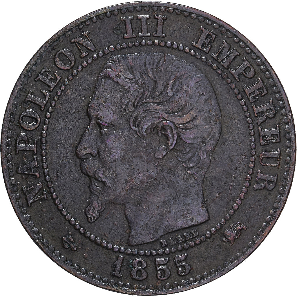 Moneda, Francia, Napoleon III, Napoléon III, 2 Centimes, 1855, Lyon, BC+