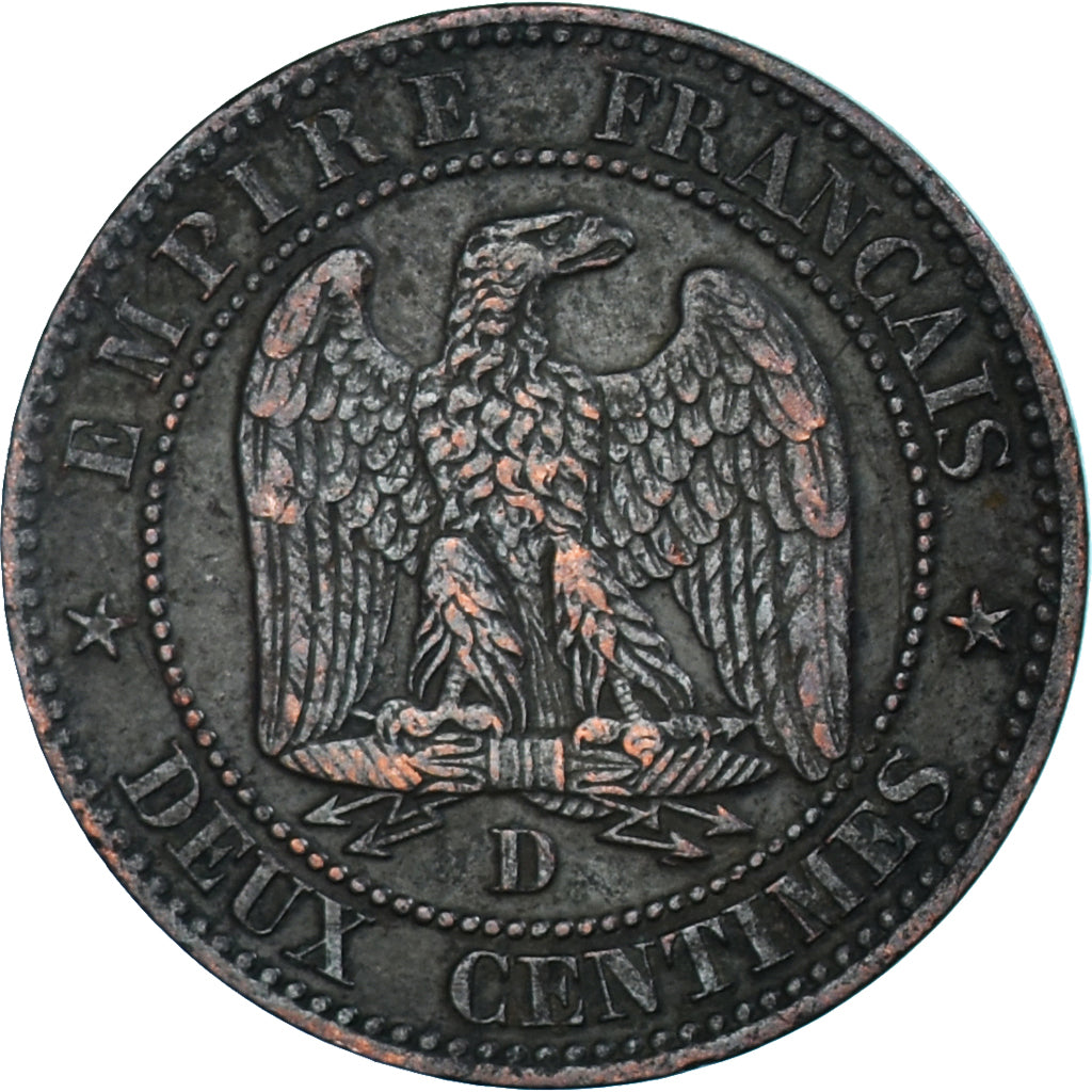 Moneda, Francia, Napoleon III, Napoléon III, 2 Centimes, 1855, Lyon, BC+