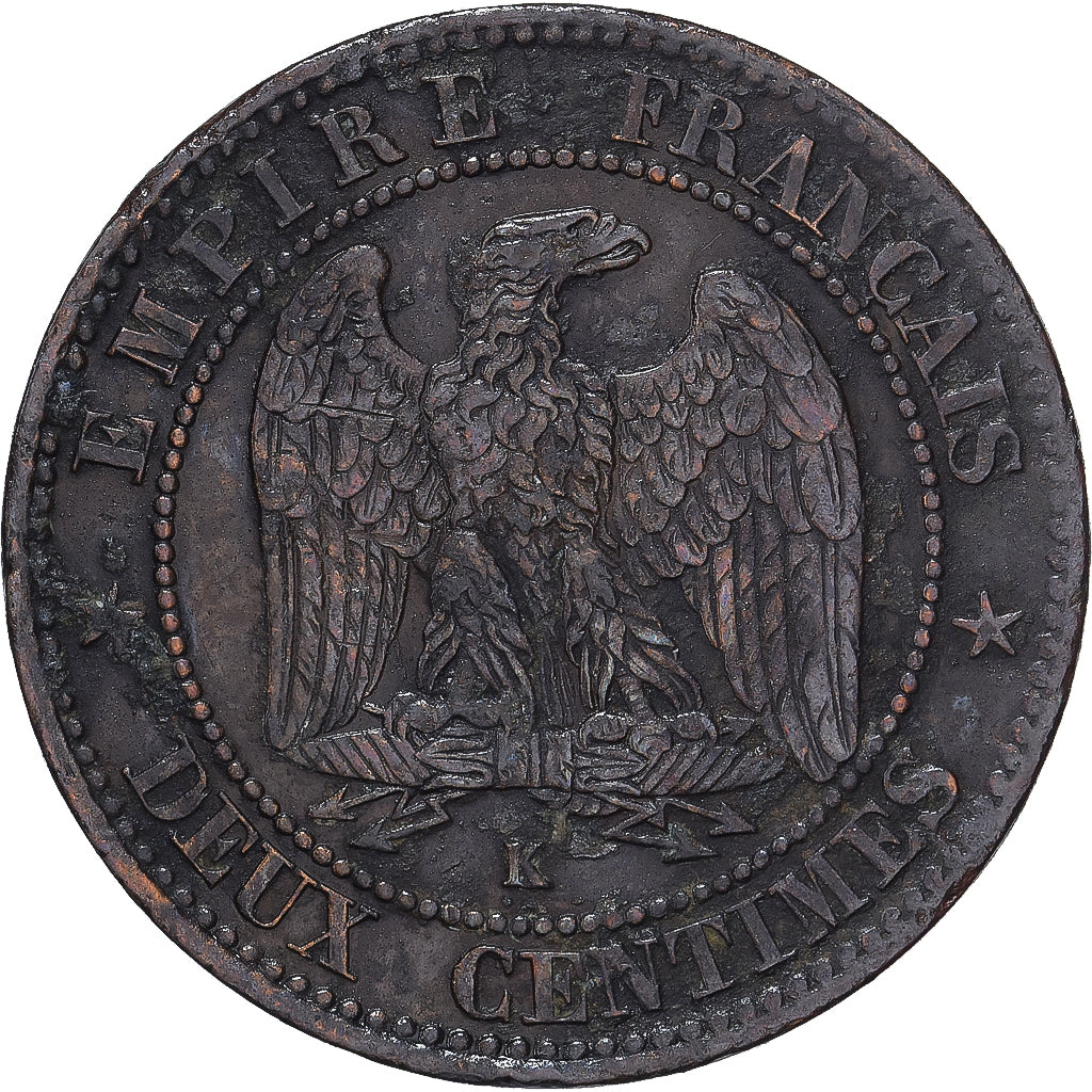 Moneda, Francia, Napoléon III, 2 Centimes, 1861, Bordeaux, BC+, Bronce