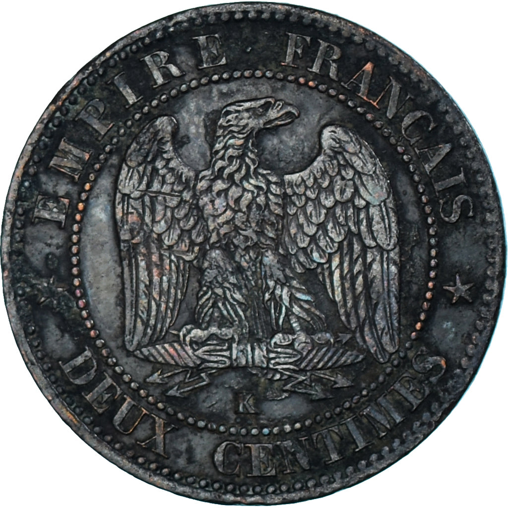 Moneda, Francia, Napoléon III, 2 Centimes, 1861, Bordeaux, BC+, Bronce