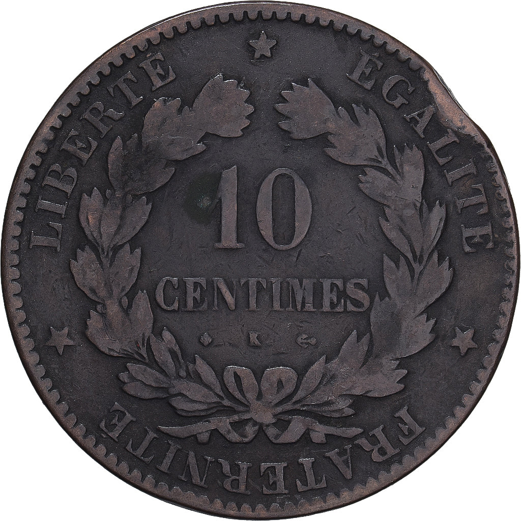 Coin, France, Cérès, 10 Centimes, 1873, Bordeaux, F(12-15), Bronze, KM:815.2