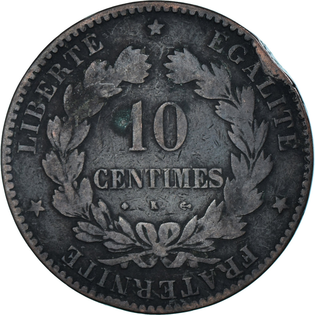 Monnaie, France, Cérès, 10 Centimes, 1873, Bordeaux, B+, Bronze, Gadoury:265a