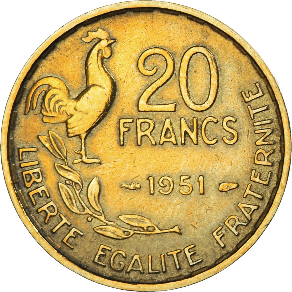 Moeda, França, Guiraud, 20 Francs, 1951, Paris, EF(40-45), Alumínio-Bronze