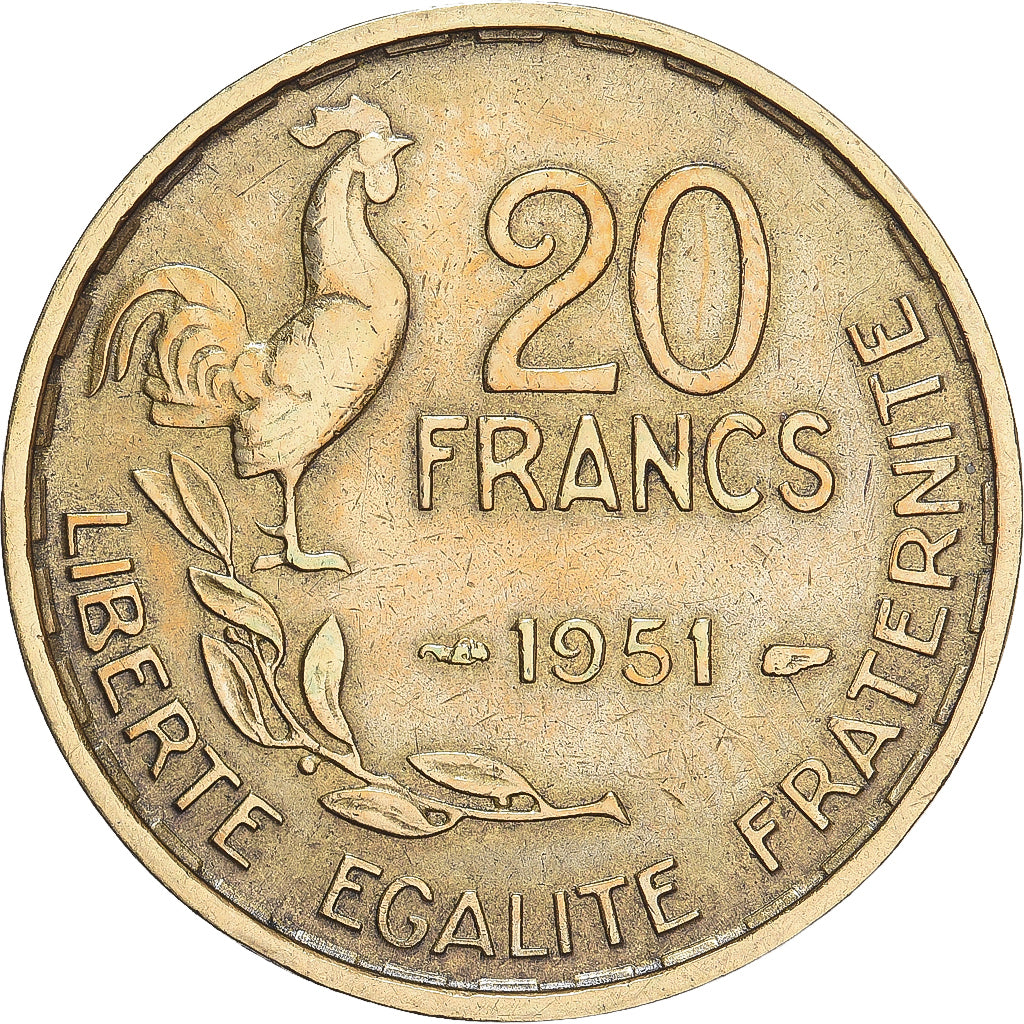 Coin, France, Guiraud, 20 Francs, 1951, Paris, EF(40-45), Aluminum-Bronze