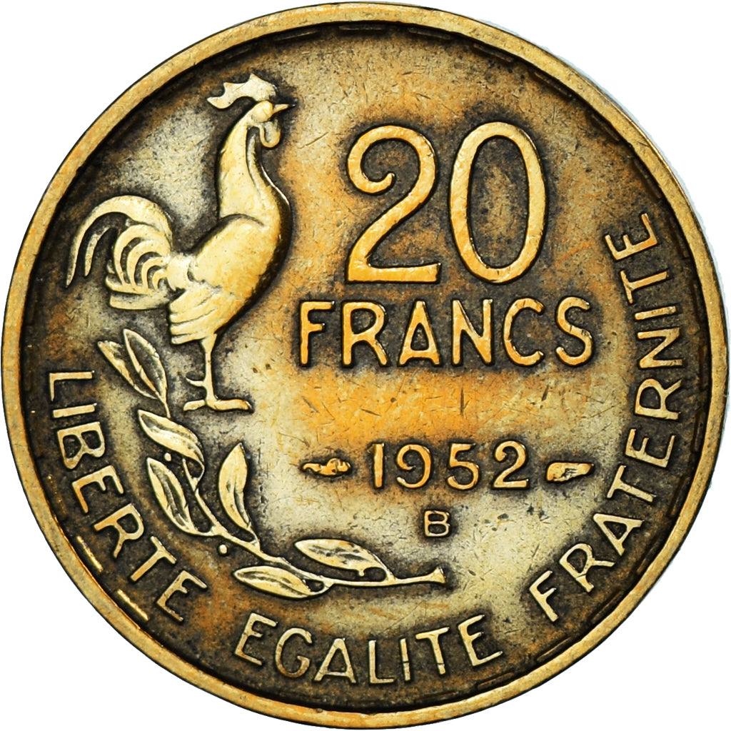 Moeda, França, Guiraud, 20 Francs, 1952, Beaumont - Le Roger, VF(30-35)