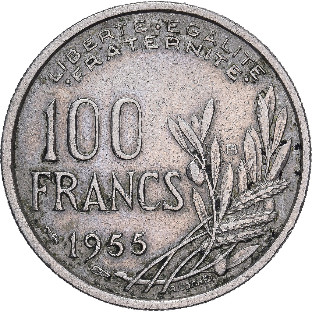 Moneda, Francia, Cochet, 100 Francs, 1955, Beaumont - Le Roger, BC+, Cobre -