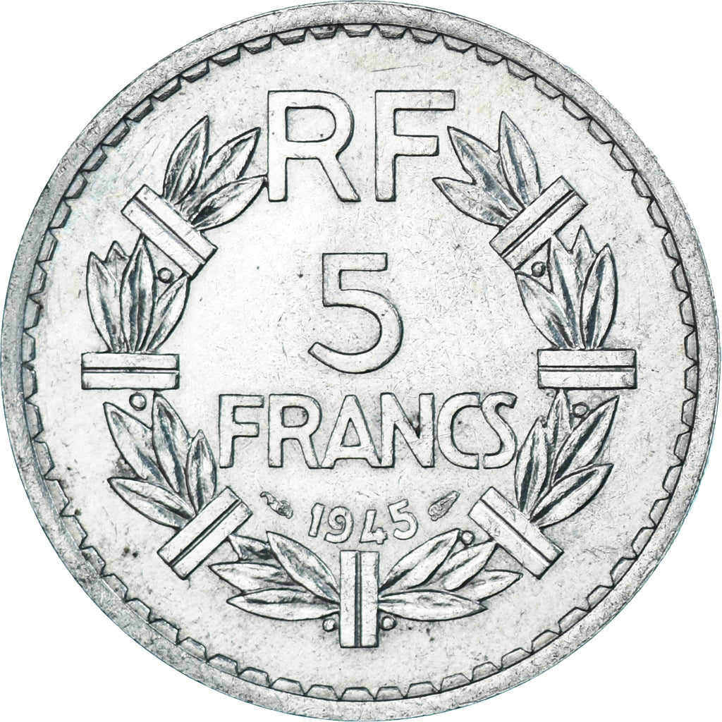 Moneda, Francia, Lavrillier, 5 Francs, 1945, Paris, MBC, Aluminio - bronce