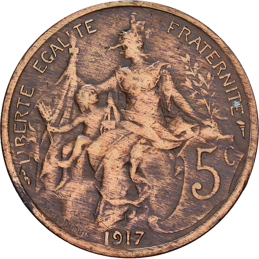 Moneta, Francja, Dupuis, 5 Centimes, 1917, Paris, VF(20-25), Brązowy, KM:842