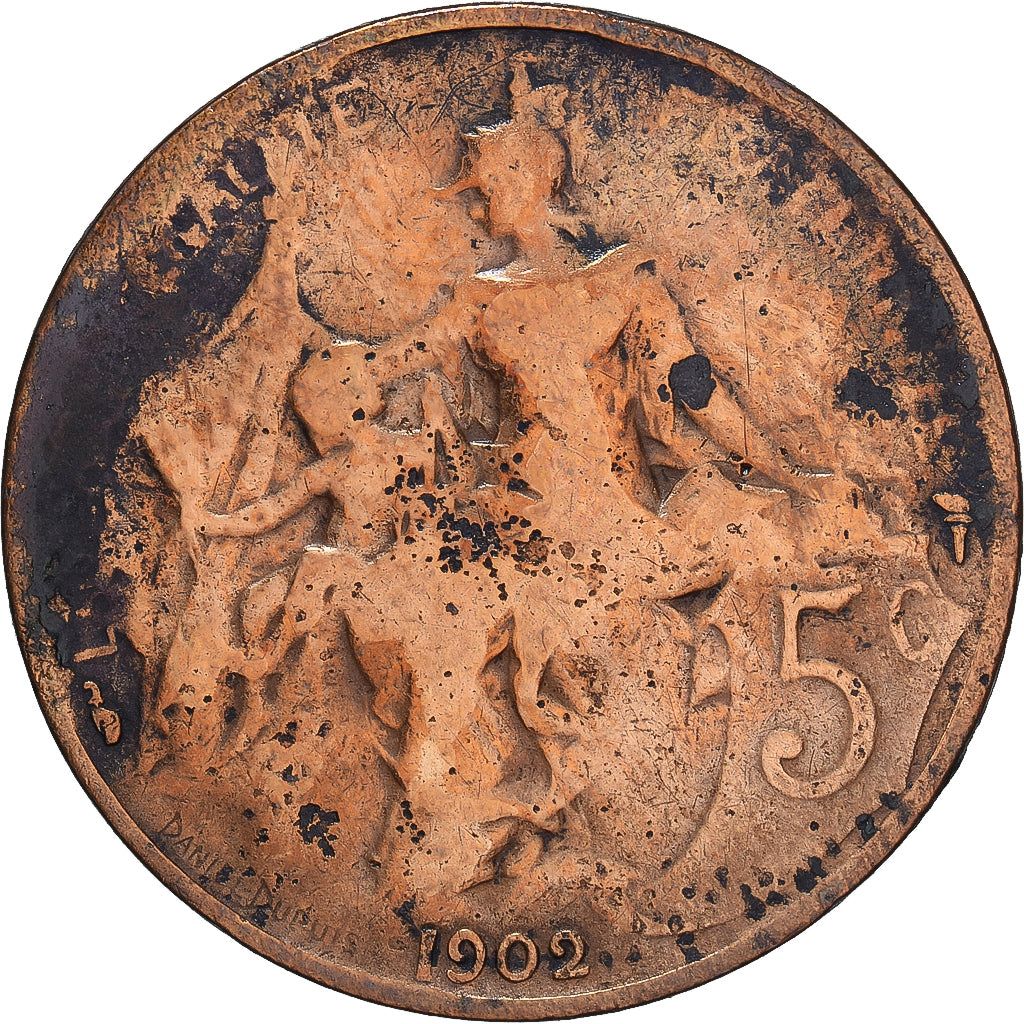 Moneta, Francja, Dupuis, 5 Centimes, 1902, Paris, VF(20-25), Brązowy, KM:842
