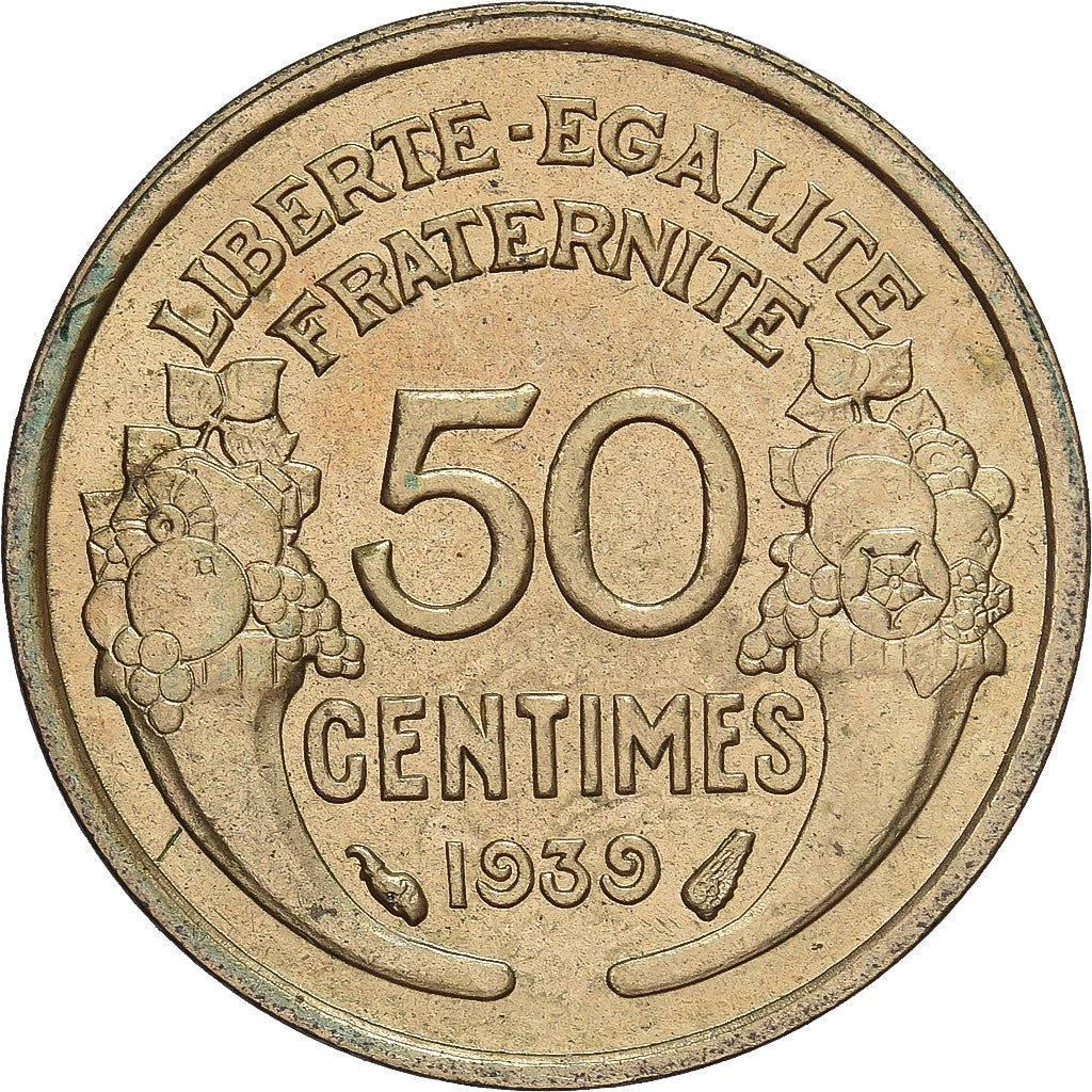Munten, Frankrijk, Morlon, 50 Centimes, 1939, Paris, ZF+, Aluminum-Bronze
