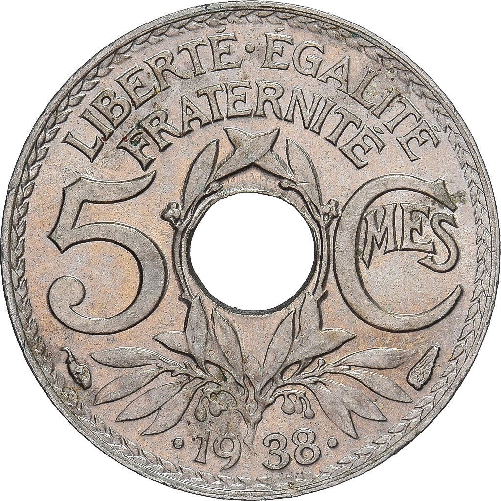Moneta, Francja, Lindauer, 5 Centimes, 1938, Paris, EF(40-45), Miedź-Nikiel