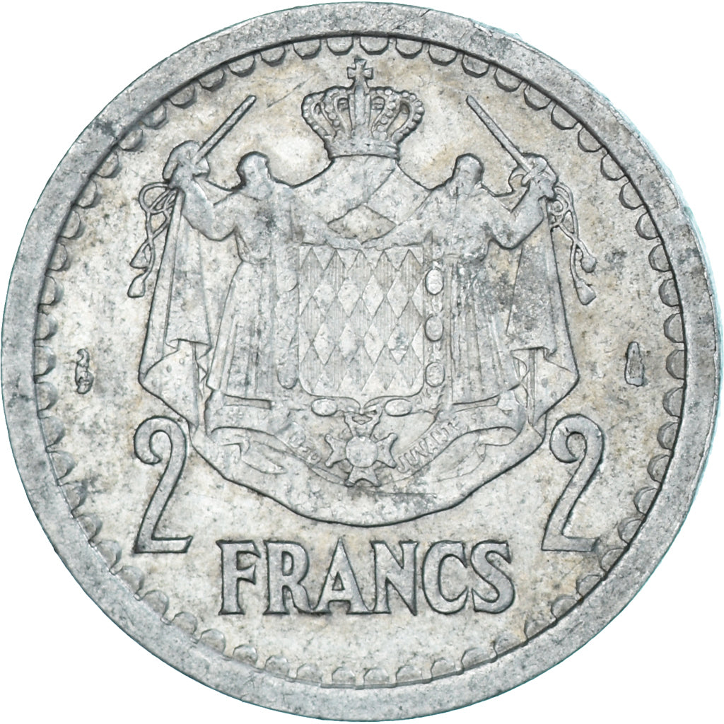 Moneda, Mónaco, 2 Francs, Undated (1943), BC+, Aluminio, Gadoury:MC 133