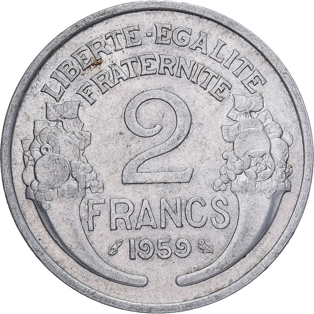 Coin, France, Morlon, 2 Francs, 1959, Paris, AU(50-53), Aluminum, KM:886a.1