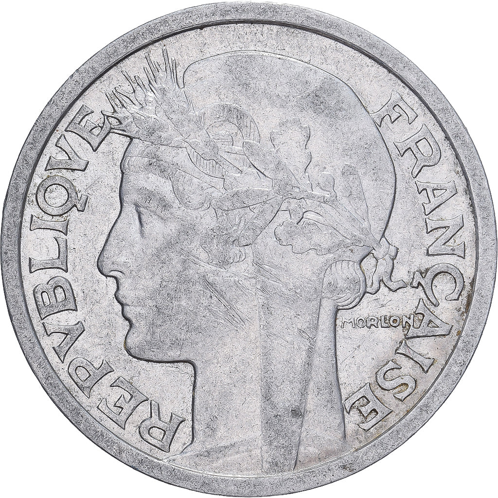 Moneda, Francia, Morlon, 2 Francs, 1958, Paris, MBC+, Aluminio, KM:886a.1