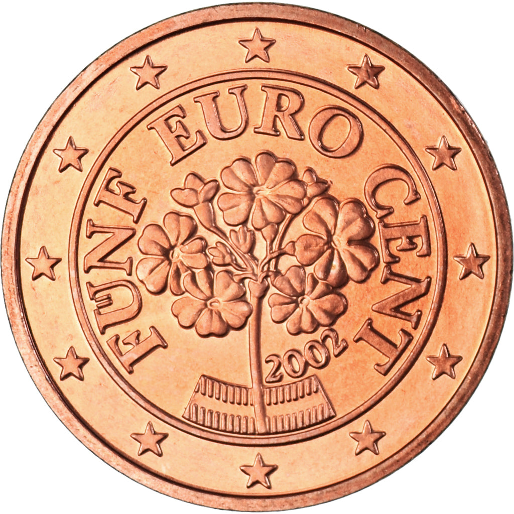 Österreich, 5 Euro Cent, 2002, Vienna, UNZ, Copper Plated Steel, KM:3084