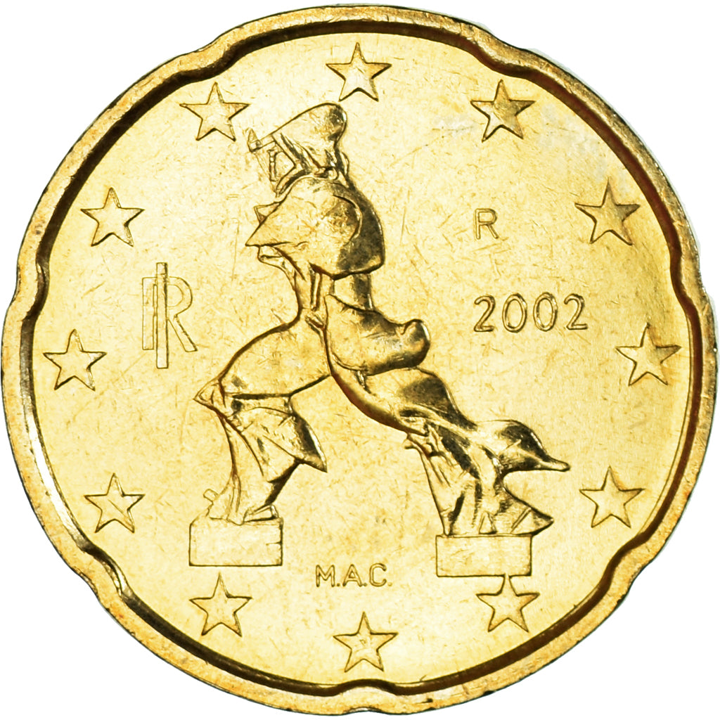 Italy, 20 Euro Cent, 2002, Rome, MS(63), Brass, KM:214