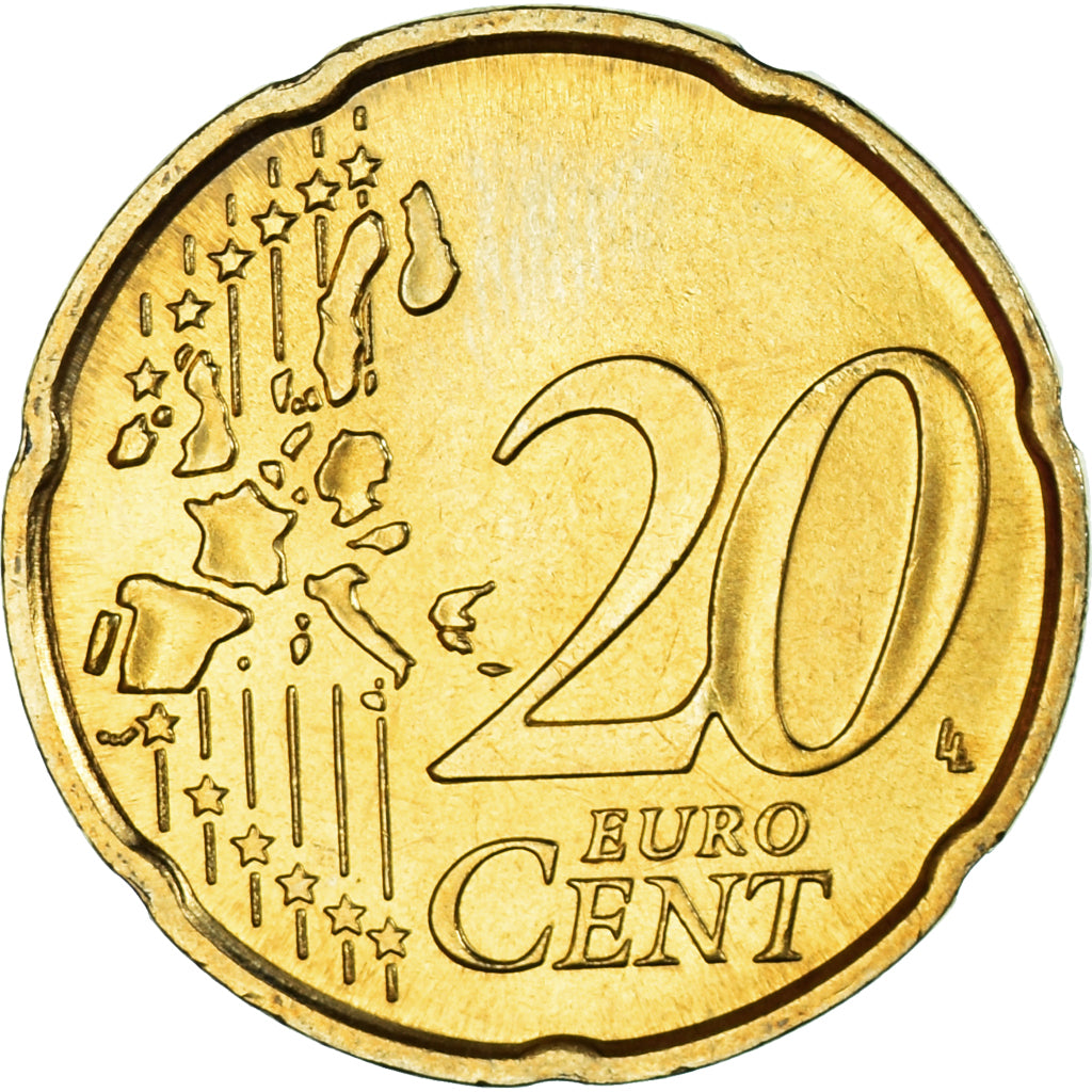 Italy, 20 Euro Cent, 2002, Rome, MS(63), Brass, KM:214