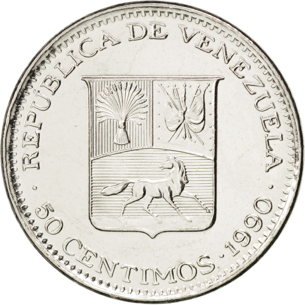 Monnaie, Venezuela, 50 Centimos, 1990, SPL, Nickel Clad Steel, KM:41a