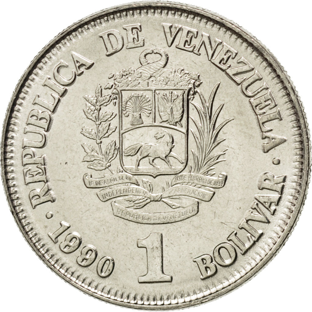 Coin, Venezuela, Bolivar, 1990, MS(63), Nickel Clad Steel, KM:52a.2