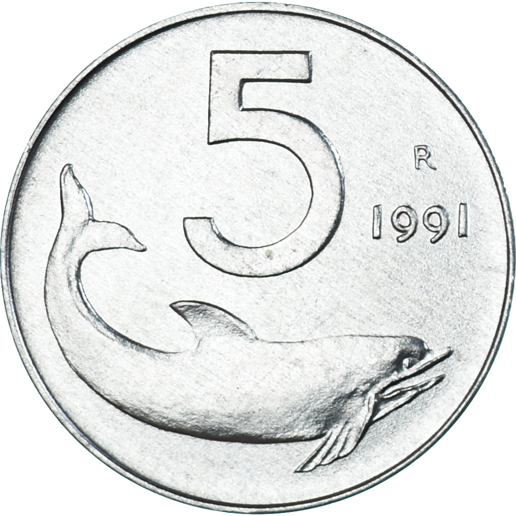 Moneta, Włochy, 5 Lire, 1991, Rome, MS(63), Aluminium, KM:92