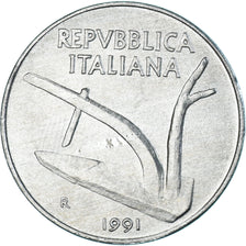 Coin, Italy, 10 Lire, 1991, Rome, MS(63), Aluminum, KM:93