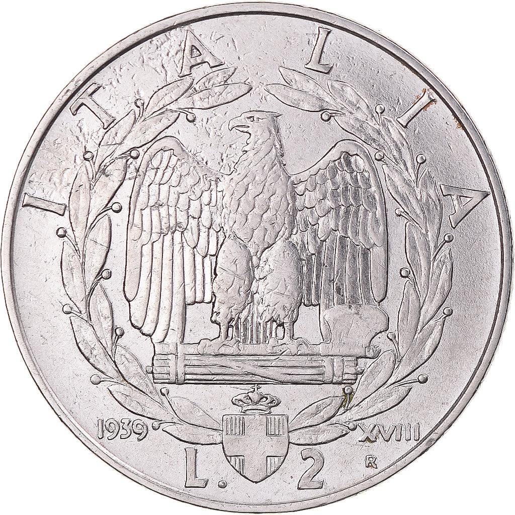 Munten, Italië, Vittorio Emanuele III, 2 Lire, 1939, Rome, ZF, Stainless Steel