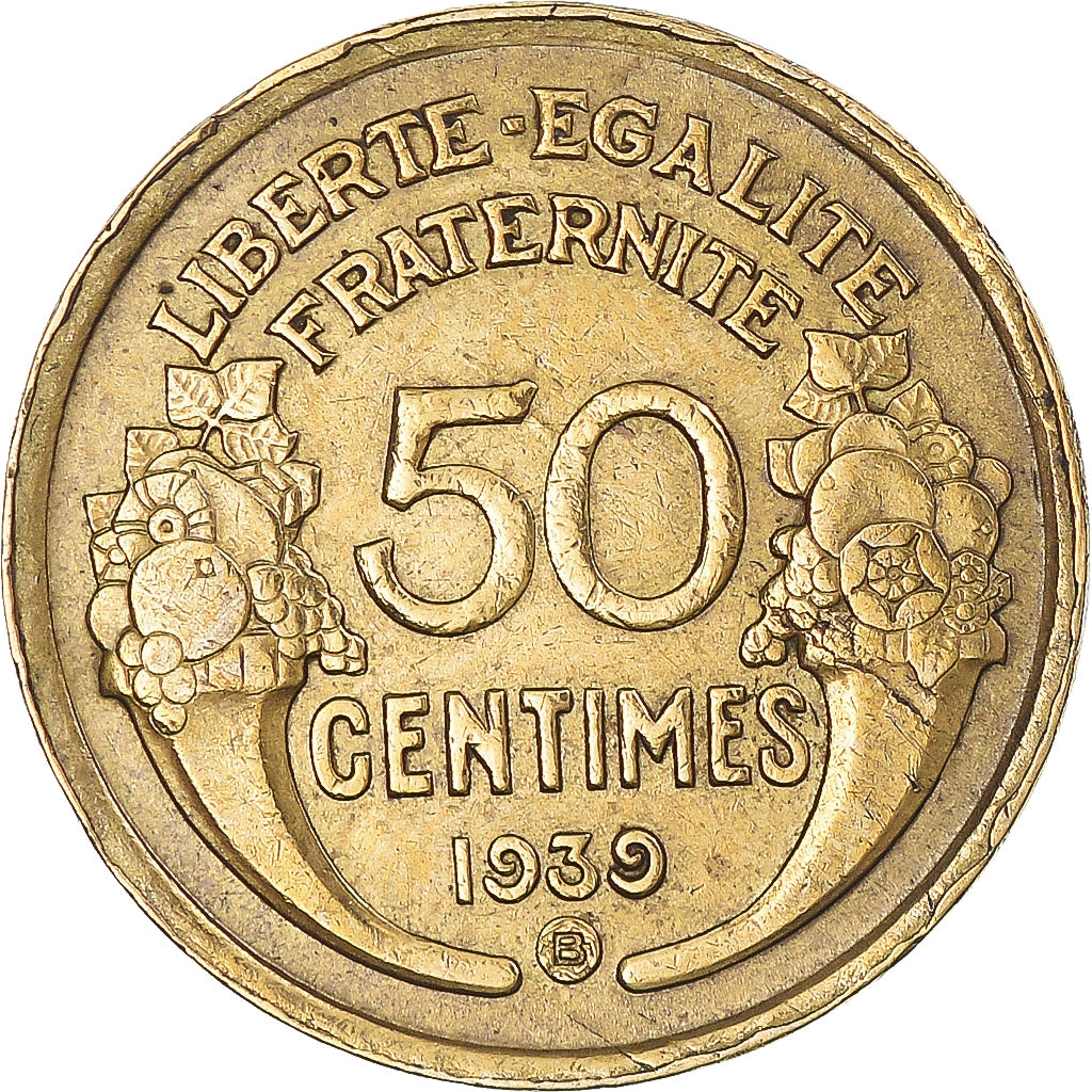 Moneta, Francia, Morlon, 50 Centimes, 1939, Bruxelles, MB+, Alluminio-bronzo