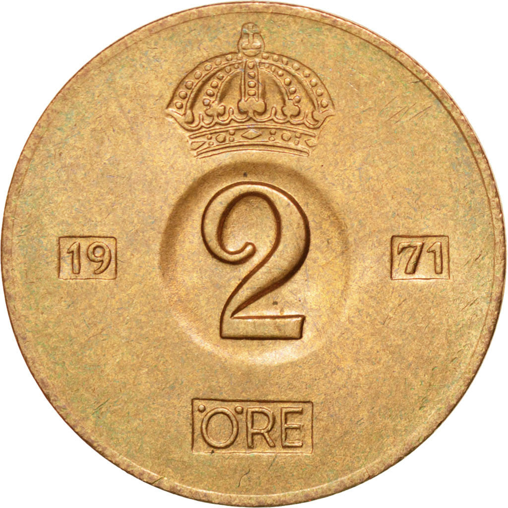 Coin, Sweden, Gustaf VI, 2 Öre, 1971, MS(63), Bronze, KM:821